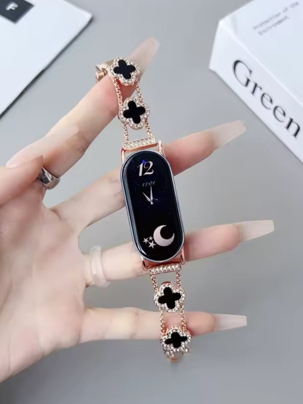 Xiamo mi Rose Gold Bracelet Strap with Black Clover Accents